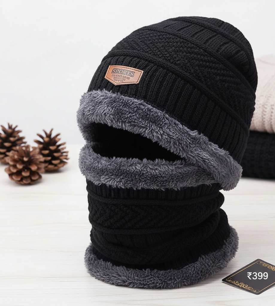 Unisex Woolen Cap Set